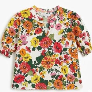 Sugarlips Loren Floral Split Neck Puff Sleeve Blouse - XL 100% Cotton